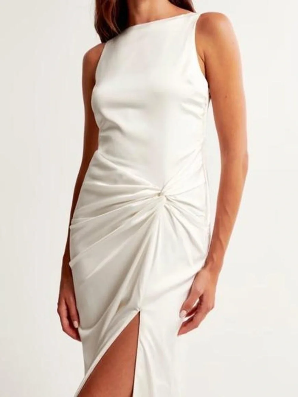 Abercrombie & Fitch White Sleeveless Knot-Detail Maxi Dress
